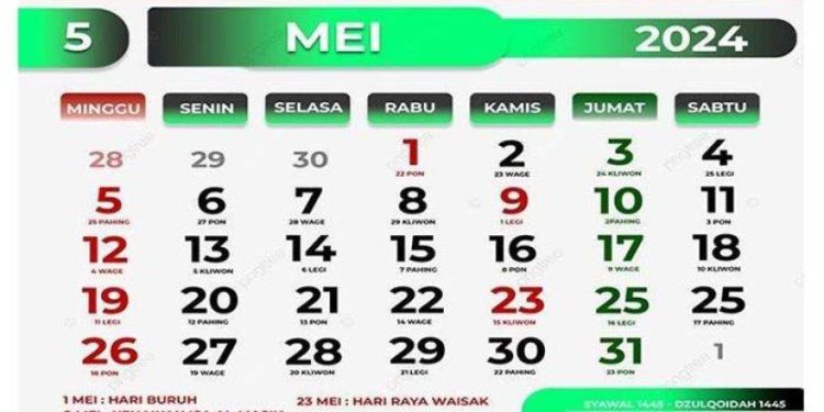 Daftar Tanggal  Merah dan Cuti Bersama Mei 2024