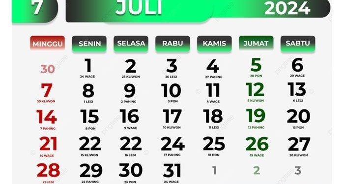 Jadwal Hari Libur dan Cuti Bersama Juli 2024
