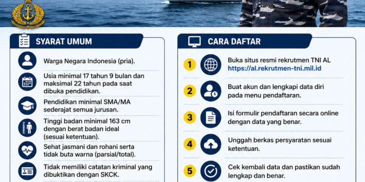 Syarat dan Cara Daftar Calon Bintara PK Pria TNI AL 2026