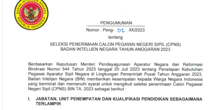 CPNS BIN 2023 Dibuka,Syarat,cara dan Link Download PDF