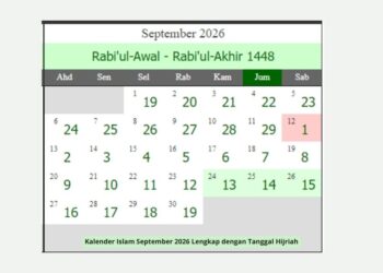 Kalender Islam September 2026 Lengkap dengan Tanggal Hijriah