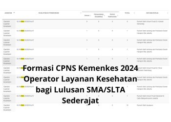 Formasi CPNS Kemenkes 2024 Operator Layanan Kesehatan bagi Lulusan SMASLTA Sederajat