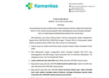 Lokasi, dan Alamat SKD CAT CPNS Kemenkes 2024 Dalam Negeri