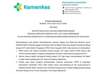 Link Materi SKB CAT CPNS di Lingkungan Kementerian Kesehatan Tahun 2024