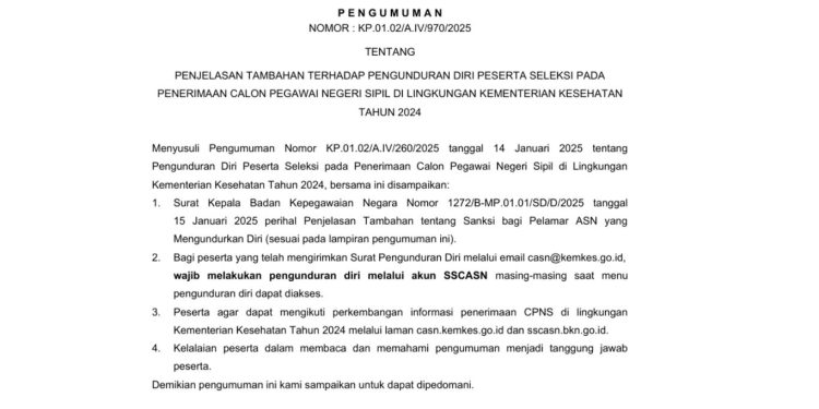 Sanksi Mengundurkan Diri Dari ASN Kemenkes 2024